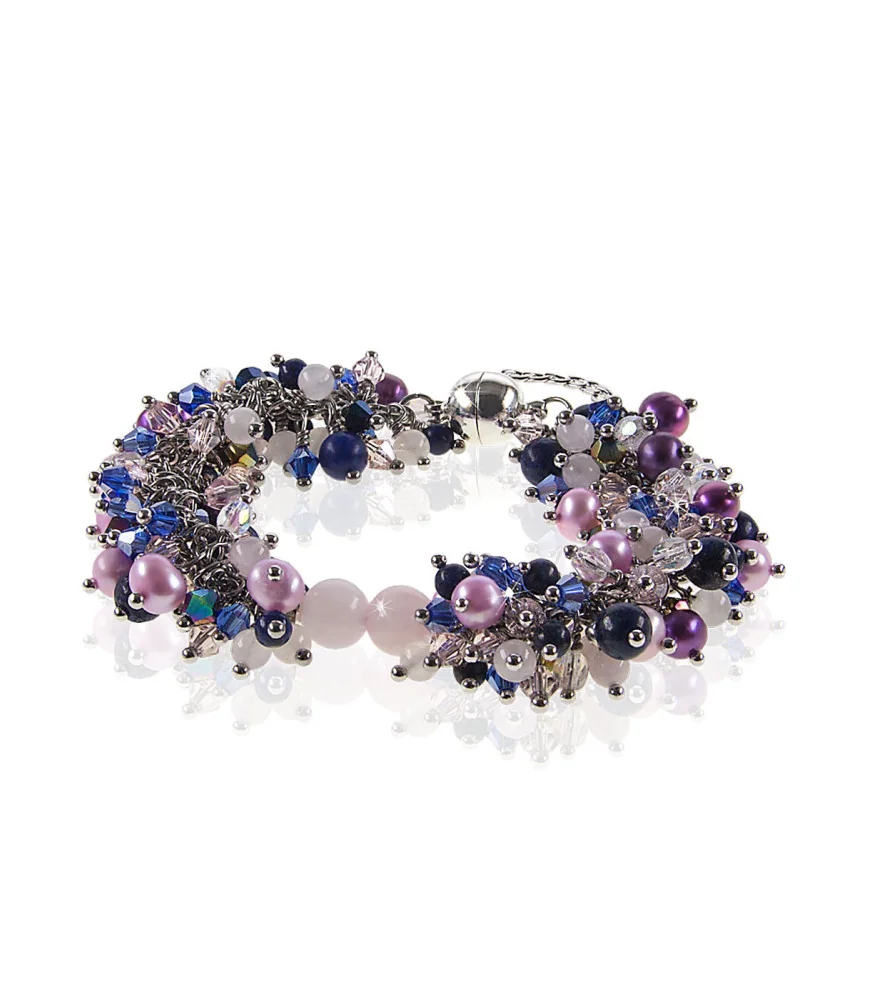 Santorin Luxus Armband mit Süßwasserperlen, Rosenquarz, Lapislazuli – Armbänder – Ansicht 1