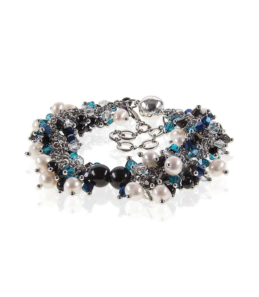 Onyx Noir Luxus-Klasse Armband-Süßwasserperlen,Onyx,Glaskristallen – Armbänder – Ansicht 1
