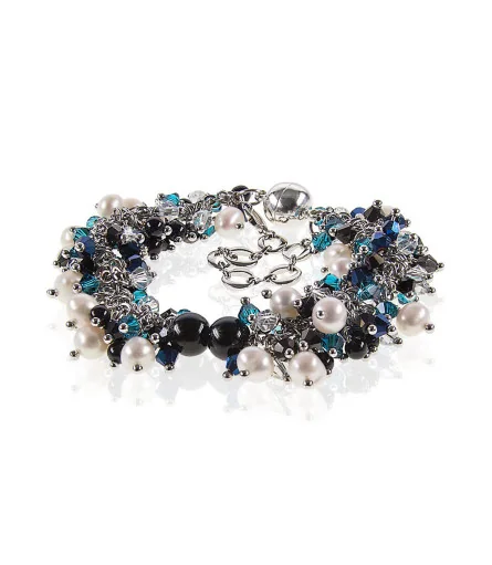 Onyx Noir Luxus-Klasse Armband-Süßwasserperlen,Onyx,Glaskristallen – Armbänder – Ansicht 1