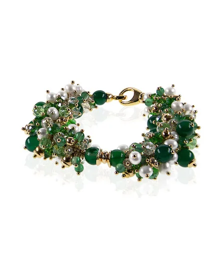 Verdiana Luxus Armband-Süßwasserperlen, Achat, Glaskristallen, 24K Gold – Armbänder – Ansicht 1