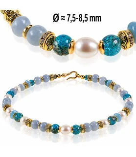 Océan Halskette mit Süßwasserperlen, Aquamarin, Chalzedon – Halsketten – Ansicht 1