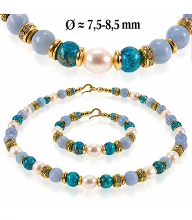 Ocean necklace with freshwater pearls, aquamarine, chalcedony – Necklaces – View 4
