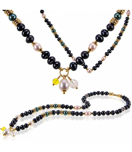 Black butterfly freshwater pearl necklace with pendant – Necklaces – View 1