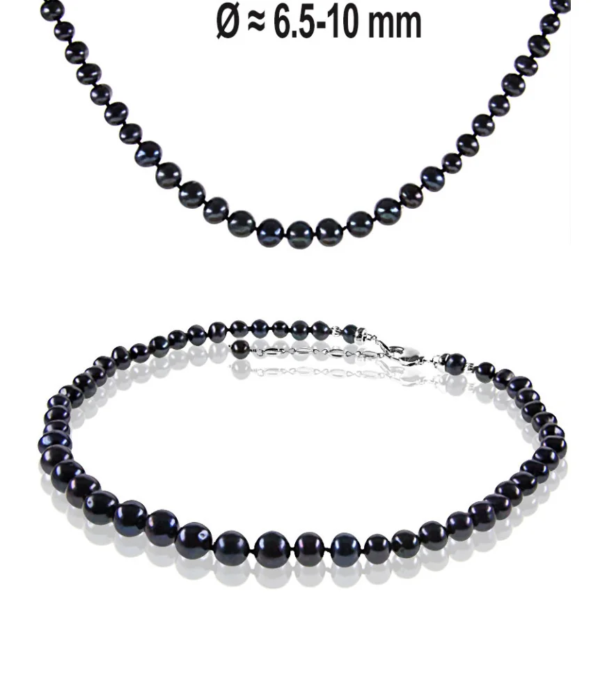 Classic Elegant Freshwater Pearl Necklace, Black – Necklaces – View 1