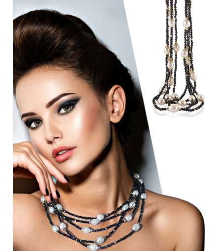 Rain of pearls pearl necklace-freshwater pearls, spinel, white/black – Inspirations – View 1