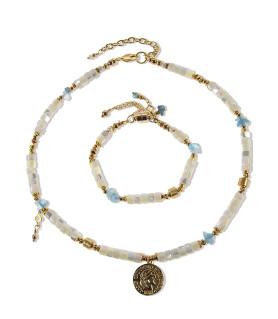 Nauru Perlmutt-Halskette mit Morganit – Halsketten – Ansicht 2