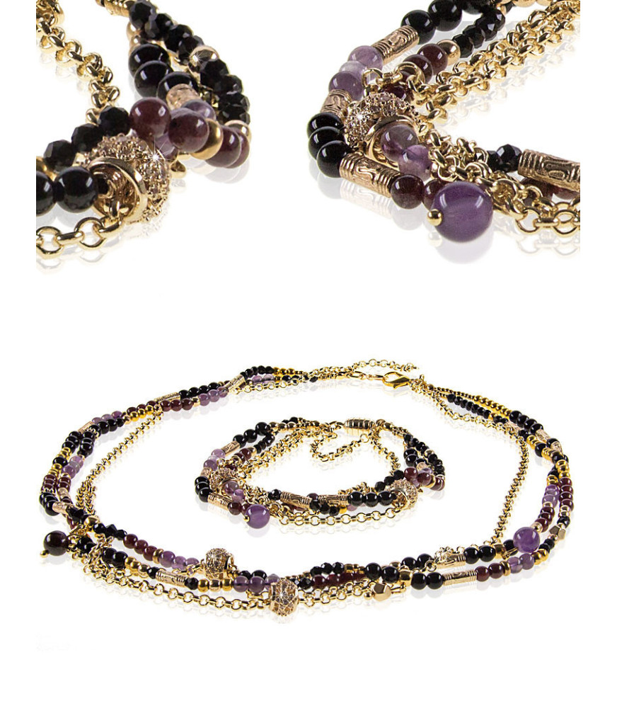 Améthyste Collier aus Améthyst, Granat, Onyx, 14K Kette – Halsketten – Ansicht 1