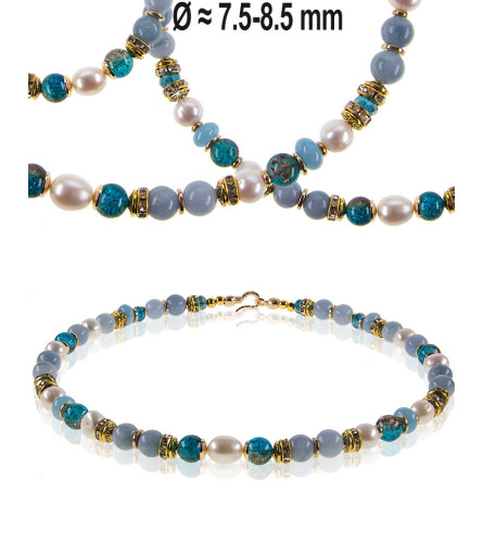 Océan Halskette mit Süßwasserperlen, Aquamarin, Chalzedon – Halsketten – Ansicht 1
