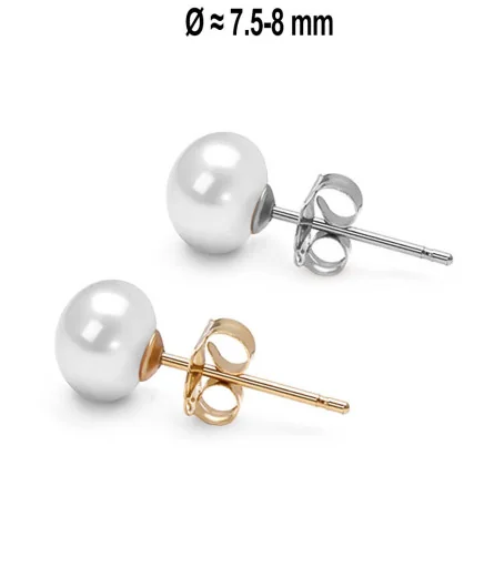 'Classique' Süßwasserperlen Ohrstecker 7.5-8 mm, Weiß – Earrings – View 1