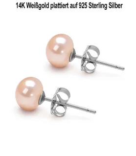 Classique Süßwasserperlen Ohrstecker 7.5-8mm, Rosa/Pink – Ohrringe – Ansicht 4