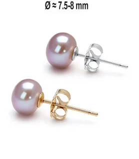 'Classique' Süßwasserperlen Ohrstecker 7.5-8mm, Flieder/Purple Farbe – Earrings – View 1