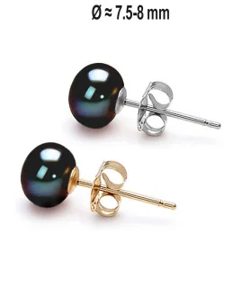 Classique Süßwasserperlen Ohrstecker 7.5-8 mm, Schwarz – Ohrringe – Ansicht 1