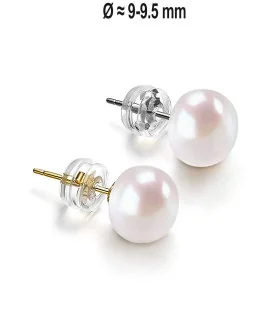 Classique Süßwasserperlen Ohrstecker 9-9.5mm, Weiß – Ohrringe – Ansicht 1