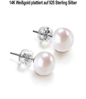 Classique Süßwasserperlen Ohrstecker 9-9.5mm, Weiß – Ohrringe – Ansicht 4