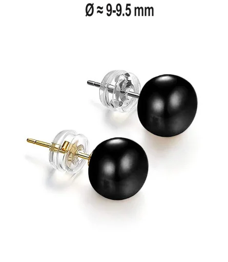 Classique Süßwasserperlen Ohrstecker 9-9.5mm, Schwarz – Ohrringe – Ansicht 1
