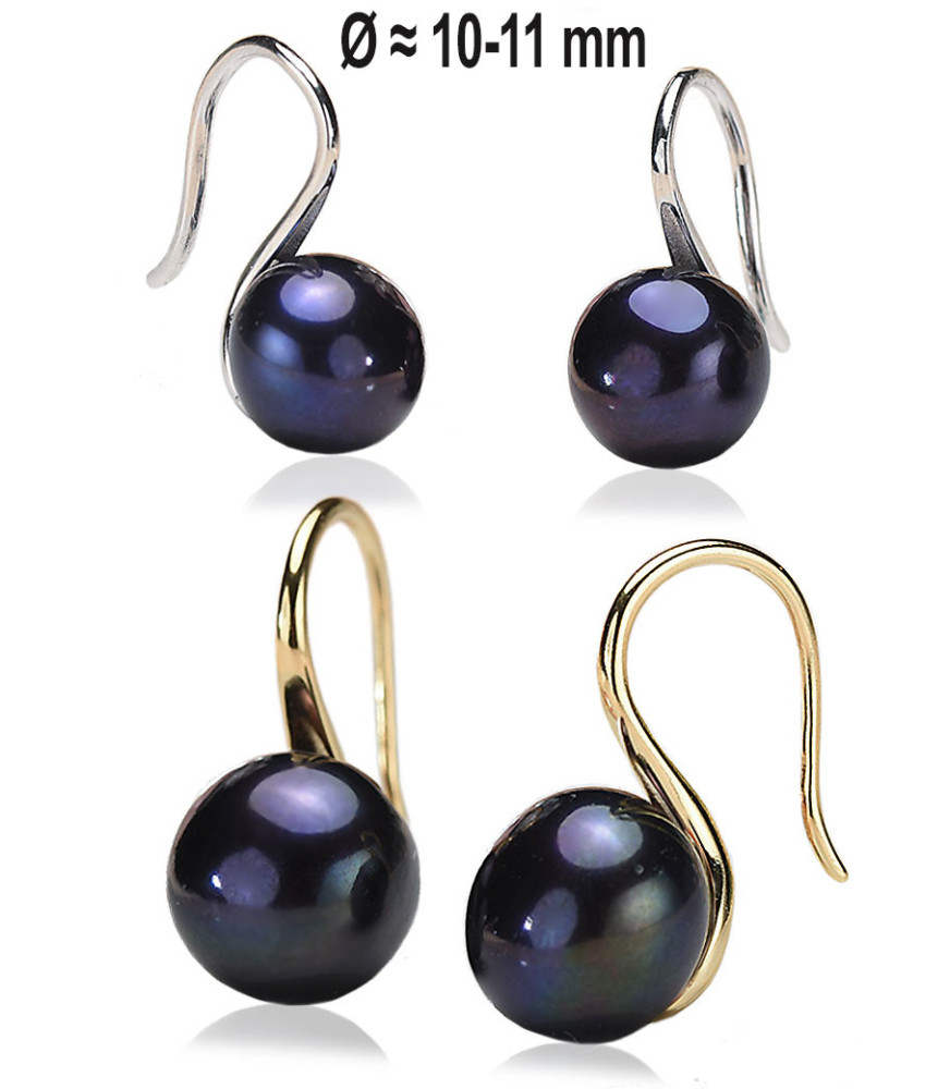 Classique Perlen Ohrhänger, 10-11mm, Schwarz – Ohrringe – Ansicht 1