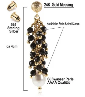 Papillon d'or 24K Ohrhänger mit Süßwasserperlen, Spinnel – Ohrringe – Ansicht 3