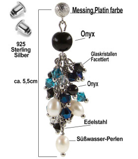 Onyx Noir Ohrhänger-Süßwasserperlen, Onyx, Glaskristallen – Ohrringe – Ansicht 3