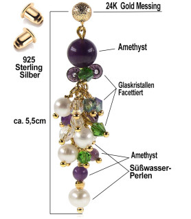 Azureus 24K Ohrhänger mit Süßwasserperlen, Amethyst, Glaskristallen – Ohrringe – Ansicht 3