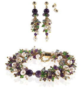 Azureus 24K Ohrhänger mit Süßwasserperlen, Amethyst, Glaskristallen – Ohrringe – Ansicht 4