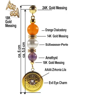Anthea 24K Ohrhänger mit Perlen, Chalcedony, Amethyst – Ohrringe – Ansicht 4