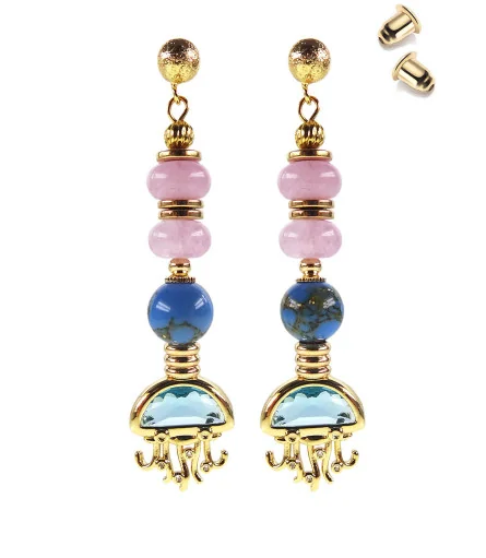 Méduse de mer 24K Ohrhänger mit Meeres Qualle,Türkis,Chalcedony – Ohrringe – Ansicht 1