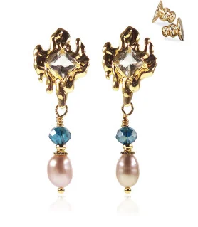 Vague d'or 14K Ohrringe mit Süßwasserperle – Ohrringe – Ansicht 2