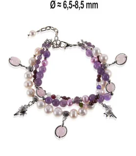 Beau 3-reih. Armband mit Süßwasserperlen, Granat, Amethyst, Rosenquarz – Armbänder – Ansicht 3