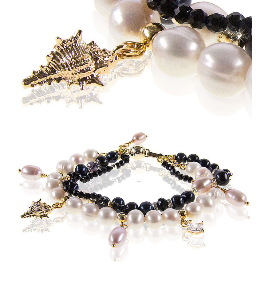 Grand Ben 3-reih.Armband mit Süßwasserperlen,Spinell,Zircone – Armbänder – Ansicht 1