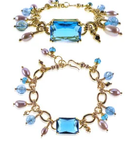 Lagune 24K Gliederkette-Armband,Blautopas,Süßwasserperlen – Armbänder – Ansicht 2
