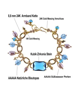 Lagune 24K Gliederkette-Armband,Blautopas,Süßwasserperlen – Armbänder – Ansicht 3