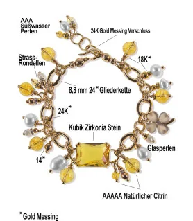 Citron 24K Gliederketten-Armband,Citrin,Süßwasserperlen – Armbänder – Ansicht 4