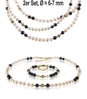 Elegance freshwater pearl bracelet, 6-7mm, white/black – Bracelets – View 5