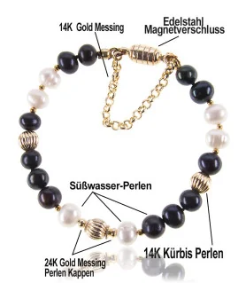 Elegance freshwater pearl bracelet, 6-7mm, white/black – Bracelets – View 4