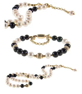 Elegance freshwater pearl bracelet, 6-7mm, white/black – Bracelets – View 3