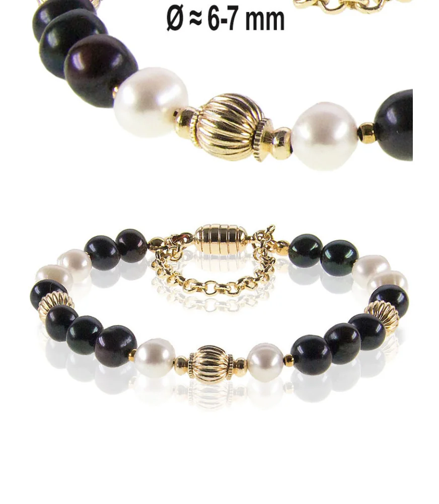 Elegance freshwater pearl bracelet, 6-7mm, white/black – Bracelets – View 1