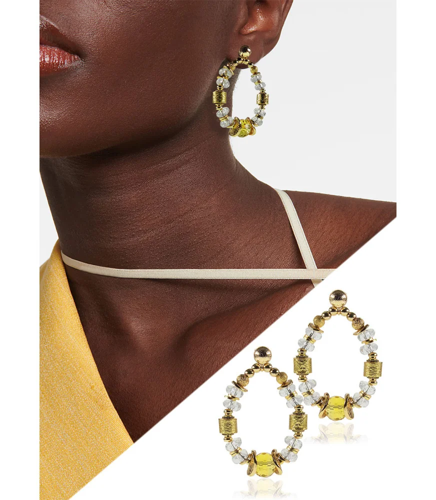 Alt-Théra Citrine-Rock Crystal Hoops, 24K Gold Plating – Inspirations – View 1