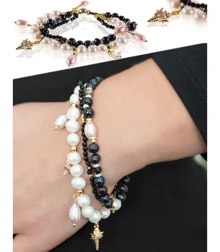 Grand Ben 3-row bracelet with freshwater pearls, spinel, zircon – Inspirations – View 1