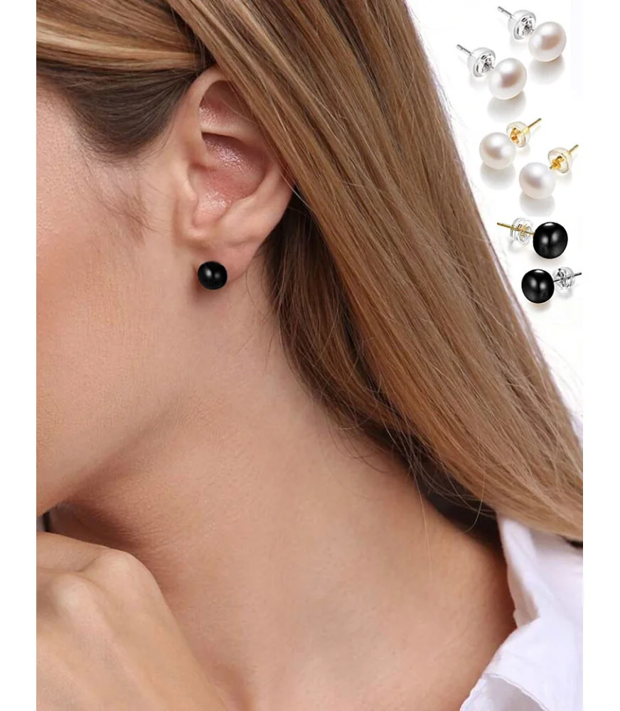 Classic freshwater pearl stud earrings 9-9.5mm, black – Inspirations – View 1