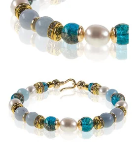 Océan Armband mit Aquamarin, Chalzedon, Süßwasserperlen – Armbänder – Ansicht 1