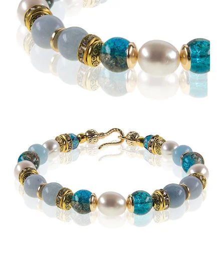 Océan Armband mit Aquamarin, Chalzedon, Süßwasserperlen – Armbänder – Ansicht 1