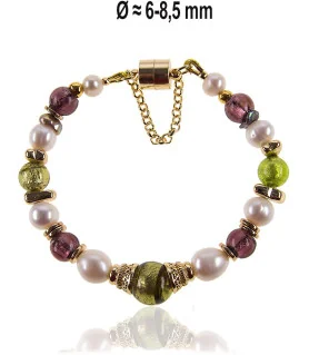 Couronne Armband mit Süßwasserperlen, Muranoglas, 24K Gold – Armbänder – Ansicht 3
