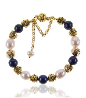 Noble Armband mit Lapislazuli, Süßwasserperlen, Retro Rondellen – Armbänder – Ansicht 3