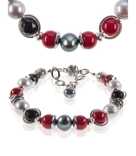 Déborah Armband mit Koralen, Süßwasserperlen, Onyx – Armbänder – Ansicht 1
