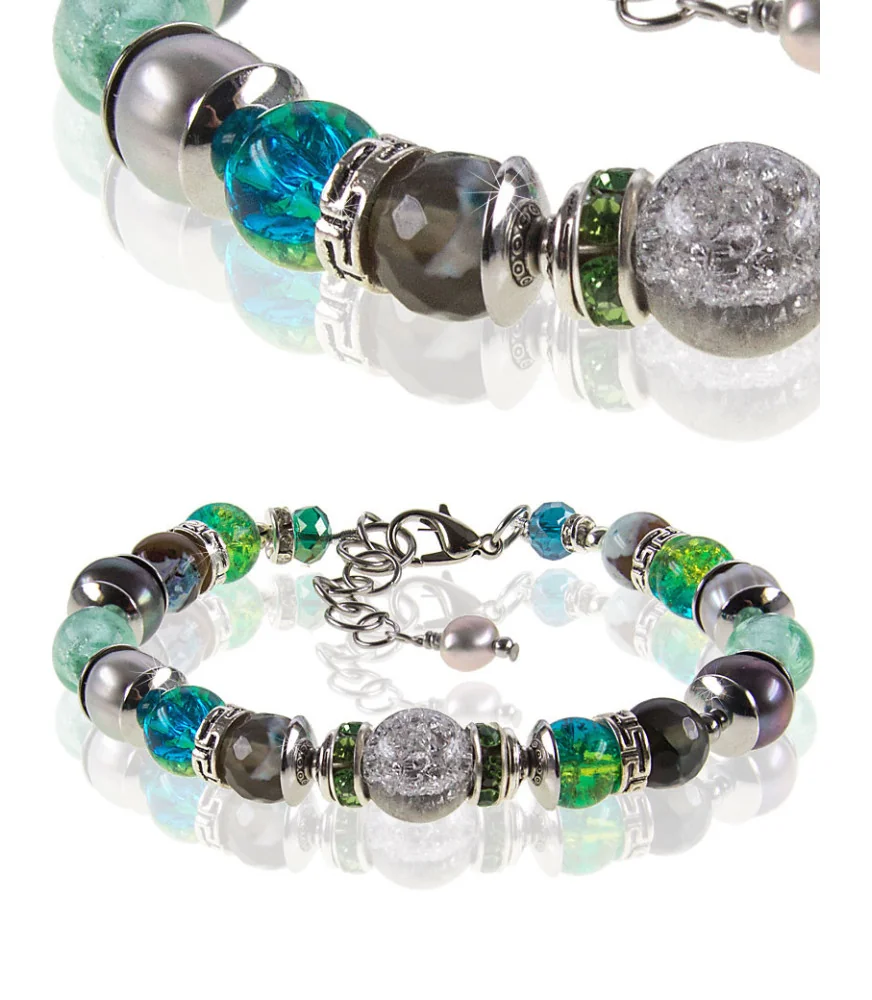 Expression Armband mit Süßwasserperlen, Achat, Muranoperlen, Glassperlen – Armbänder – Ansicht 1