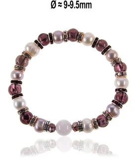Flex Perlenarmband mit Rosenquarz, Murano Glasperlen, 8,5-9mm – Armbänder – Ansicht 1