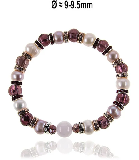 Flex Perlenarmband mit Rosenquarz, Murano Glasperlen, 8,5-9mm – Armbänder – Ansicht 1