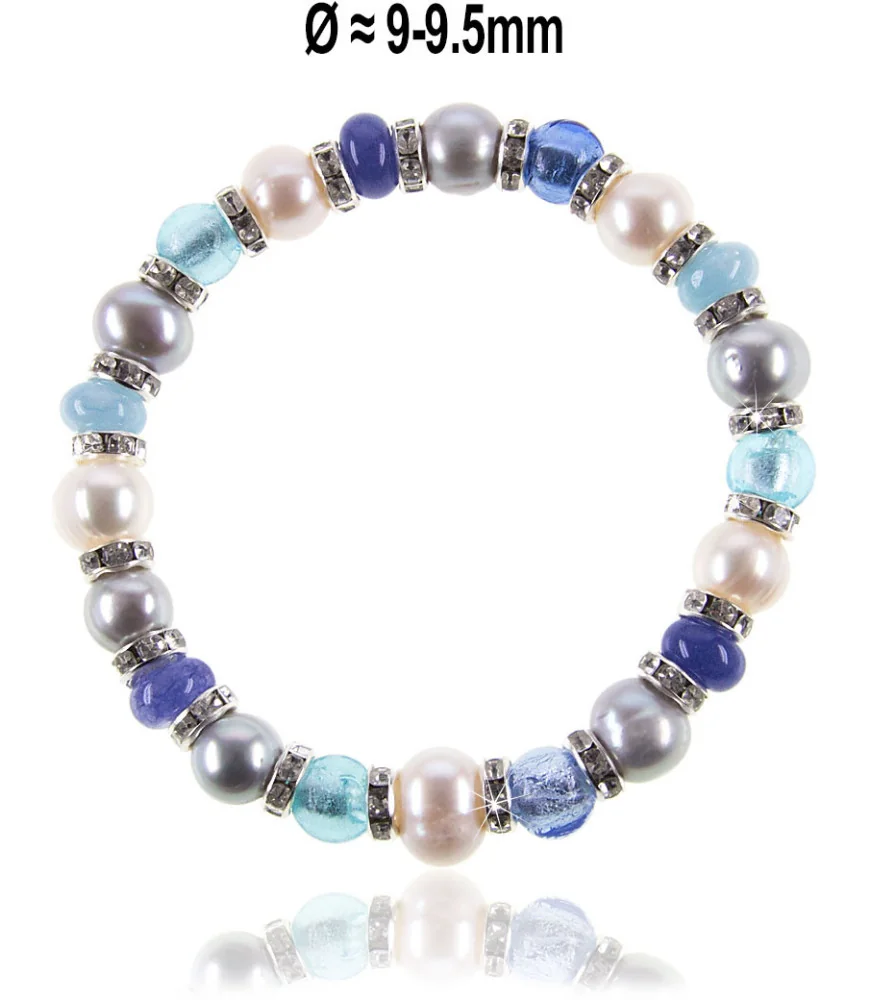Flex Perlenarmband mit Chalcedon, Murano Perlen, 8,5-9 mm – Armbänder – Ansicht 1