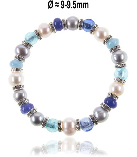 Flex Perlenarmband mit Chalcedon, Murano Perlen, 8,5-9 mm – Armbänder – Ansicht 1