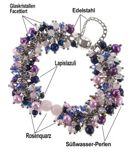 Santorin Luxus Armband mit Süßwasserperlen, Rosenquarz, Lapislazuli – Armbänder – Ansicht 4